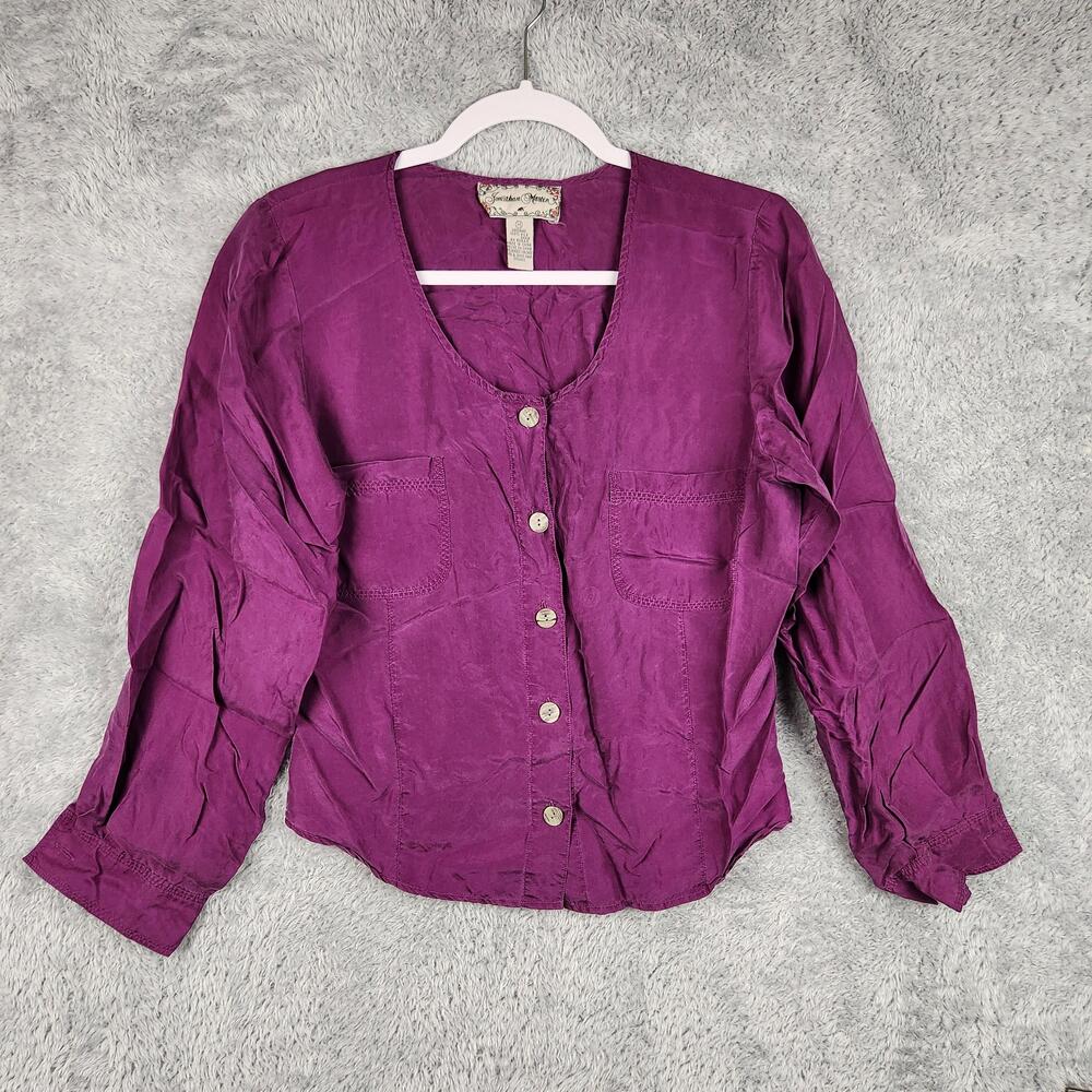 Jonathan Martin Blouse Womens Medium Purple 100% Silk Long Sleeve Button Front